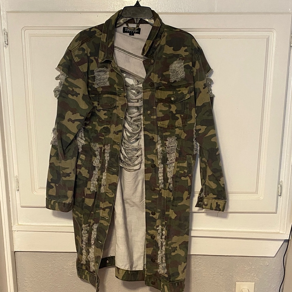 Camo Jacket with Distressed Details